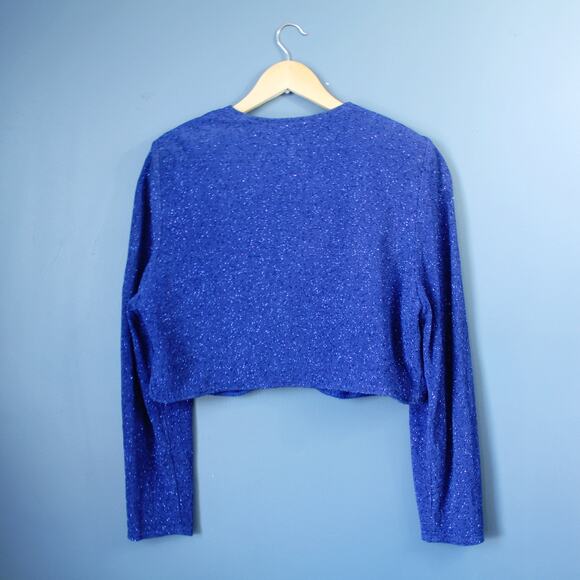 Vintage 80s Onyx Nite Lurex Bolero Jacket  Sapphire Blue Sparkle Knit | Size M - Picture 7 of 7